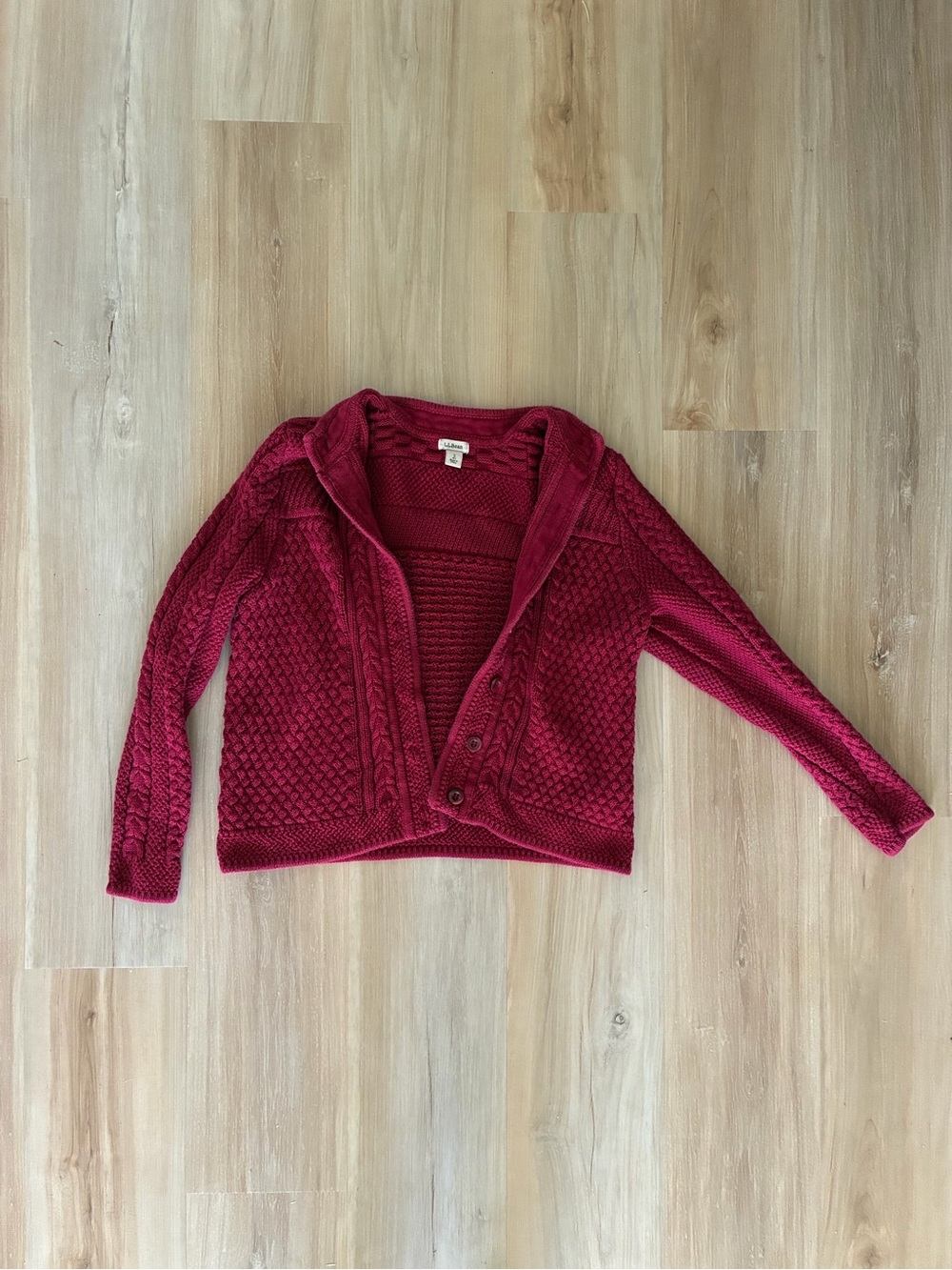L.L. Bean Women's Cable Knit Cardigan - Raspberry